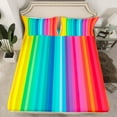 thumbnail image 2 of Feelyou Dreamy Rainbow Abstract Twin Sheet Sets, Dreamy Stripes Geometric Twin Fitted Sheet, Teens Boys Girls Kids Flat Sheet, Ultra Soft Home Decor, 3pcs, 2 of 7