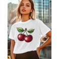 thumbnail image 6 of Women's T-Shirt Cherry Fruit Short Sleeve Casual Tee Classic Crew Neck T Shirt for Women White, 2XL, 6 of 7