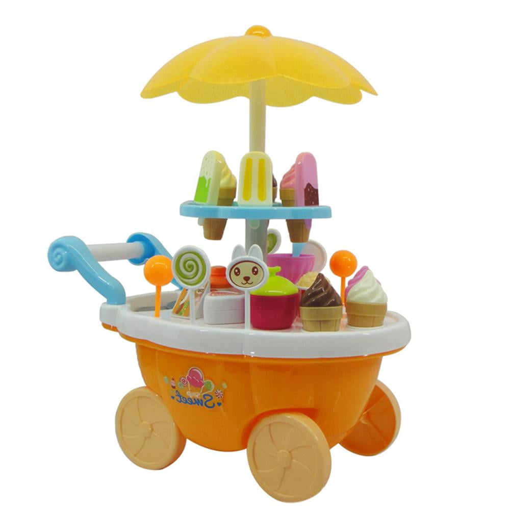 Girl Candy Cart Ice Cream Shop Supermarket Trolley Kids Toys With Light
