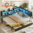 thumbnail image 6 of Mabor Full Size Corner Bed Frame with Charging Station & Led Lights, Full Daybed with 2 Drawers and Storage Bookcase, Metal Platform Beds for Living Room Bedroom, Black, 6 of 9