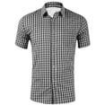 thumbnail image 2 of Men Casual Short Sleeve Checkered Shirt Slim Fit Button Down Plaid Fashion Staple For Fall Winter Everyday Wear Versatile Stylish Outfits Gray 4XL, 2 of 4