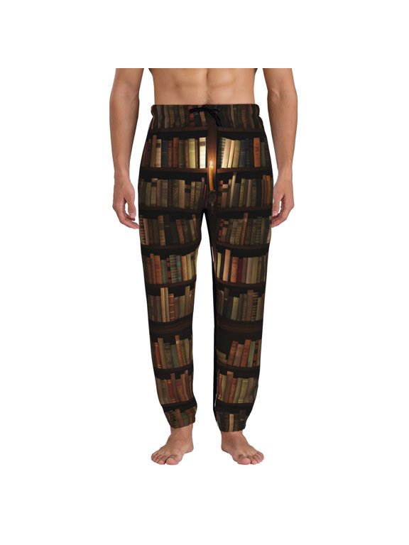 Bookshelves Print Active Tech Joggers for Men, Mens Sweatpants Lounge Pants with Pockets-Large