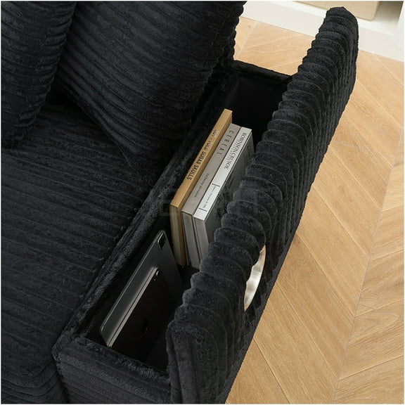 JERFIT Modern 3-Seater L-Shaped Recliner Sofa with Cup Holders, Storage Chaise, Reversible Design for Living Room, Black Corduroy