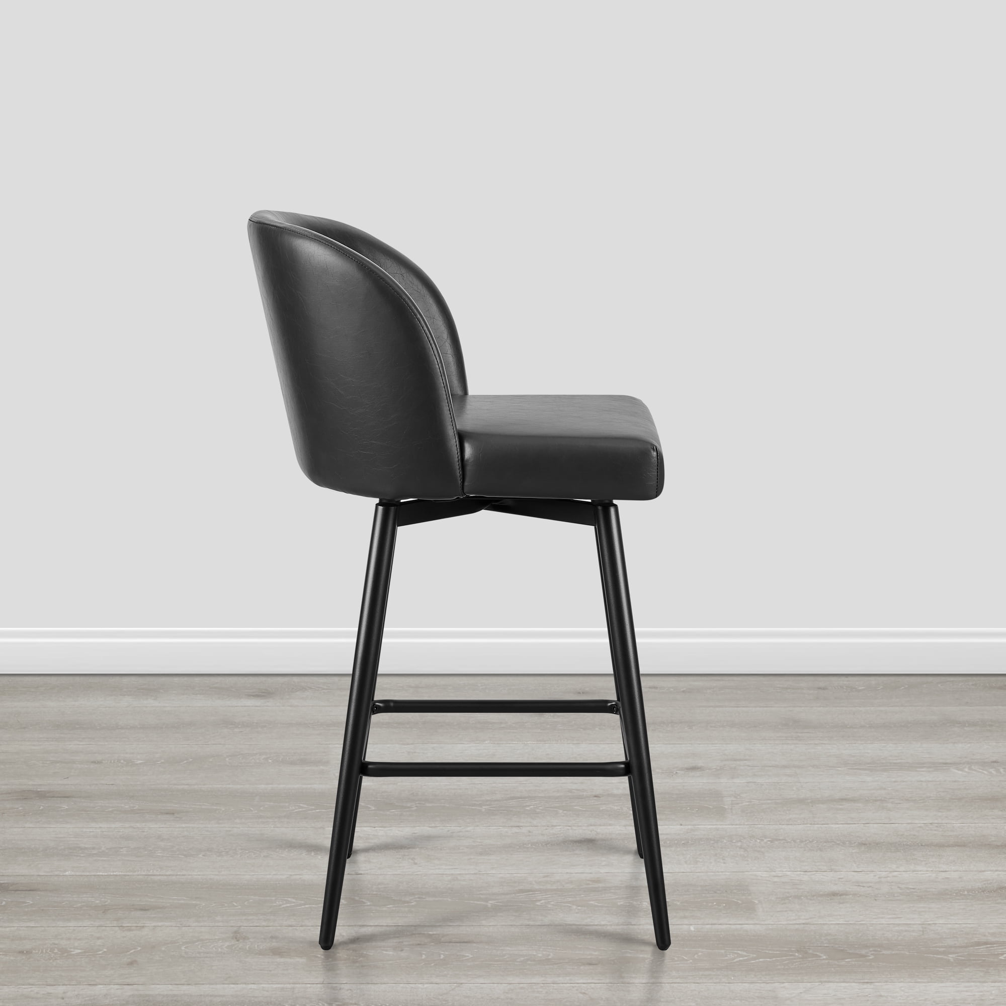 Spruce & Spring Counter Height Swivel Barstool with Metal Legs Set of 2, Black, Faux Leather