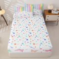 thumbnail image 4 of Erosebridal Dreamy Stripe Butterfly Zipper Queen Comforter Set with Fitted Sheet and 2 Pillowcases,Colorful Floral Zipper Bedding Set For Girls,Colorful Stars Reversible,4 Pieces, 4 of 7