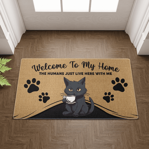 Lotusprinthandmade Funny Cat Welcome to My Home The Humans Just Live Here with Me Doormat 6 Sizes (15x25")
