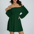 thumbnail image 2 of HXWCHs A Solid Color One Shoulder Casual Dress for Women L A-Dark Green, 2 of 8