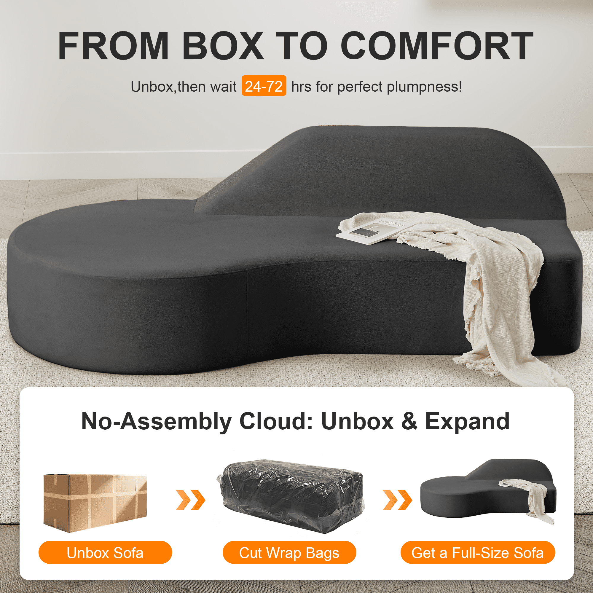 FocalSweet 91" Comfy Sofa 3 Seater Curved Couch with Deep Seat for Living Room, Plush Chenille, Gray