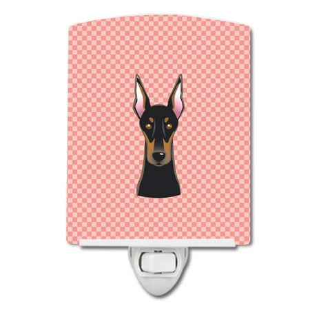 

Caroline s Treasures BB1245CNL Checkerboard Pink Doberman Ceramic Night Light 6x4x3 multicolor