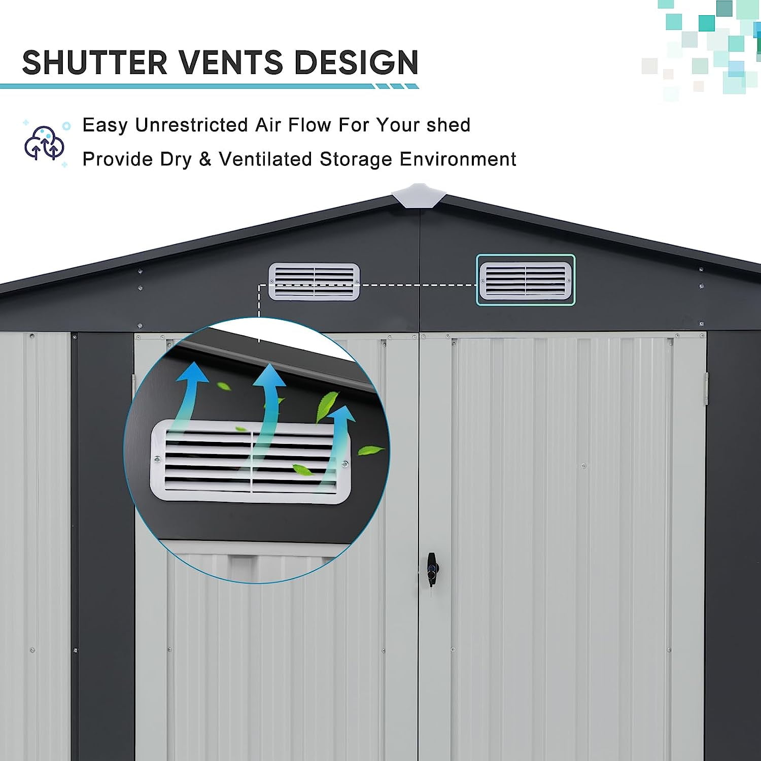 JOIVI Outdoor Storage Shed, 10'x8' Large Galvanized Steel Metal Garden Shed, Double Door W/Lock, Outdoor Storage House for Backyard Patio Lawn, White