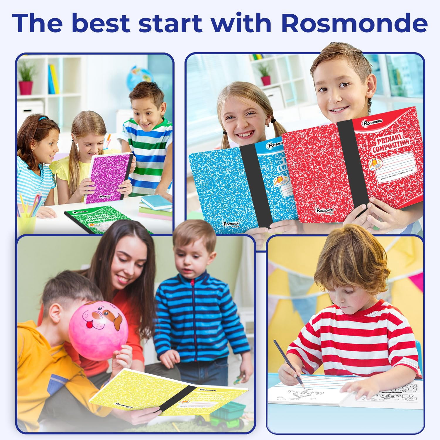 Rosmonde Primary Composition Notebooks Bulk Pallet, 1000 Pack, 200 Pages (100 Sheets), 9.75 x 7.5 in, Draw & Write, Dotted Ruled for Grades K–2, Bulk School Supplies, 4–7 Day Transit
