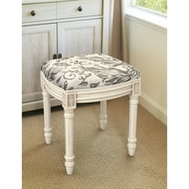 123 Creations Gray Tuscan Floral Vanity Stool with antique white finish
