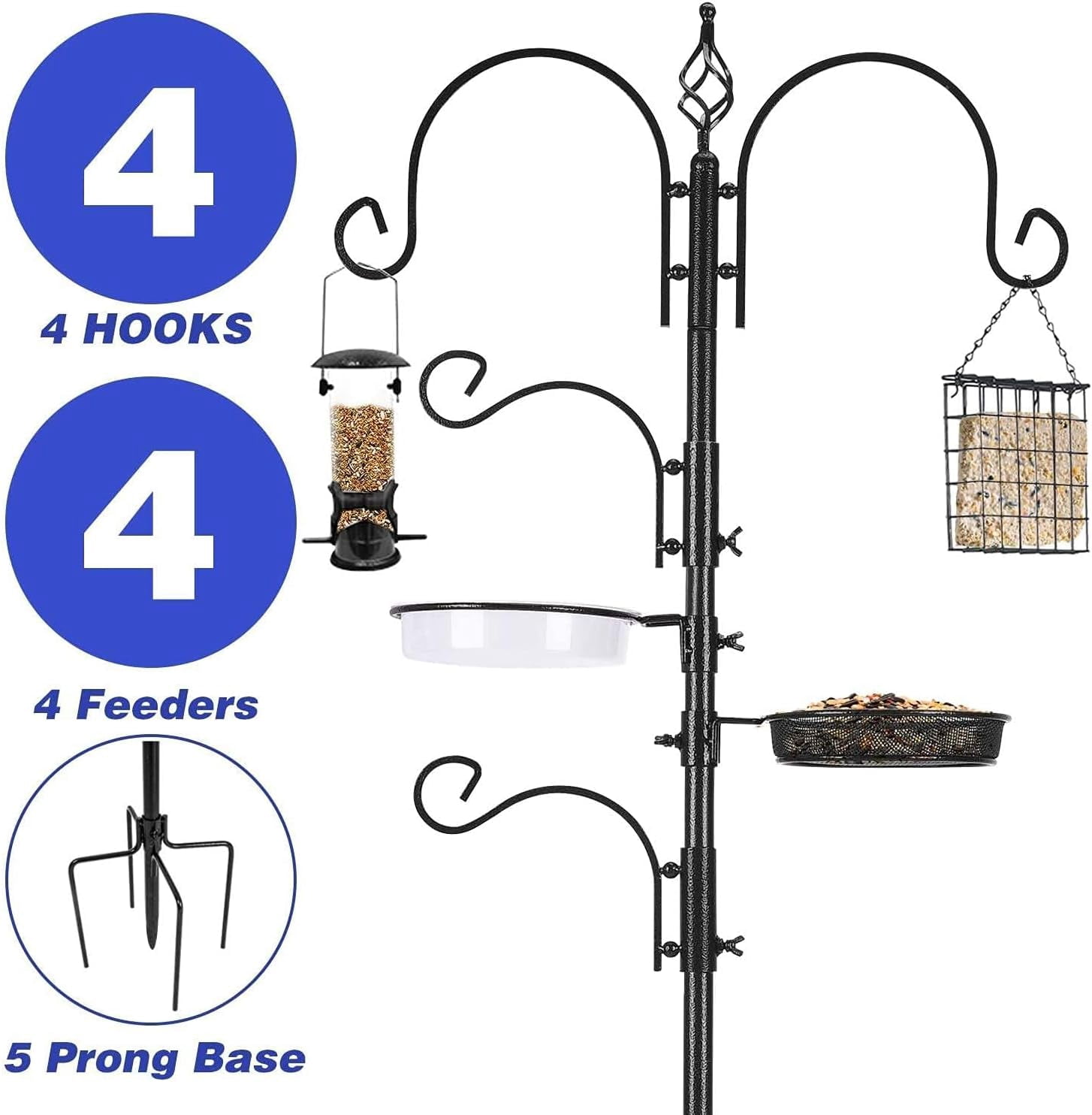 Bird Feeding Station Kit Bird Feeder Pole Wild Bird Feeder Hanging Kit Planter Hanger Multi Feeder Hanging with Metal Suet Feeder Bird Bath for Attracting Wild Birds