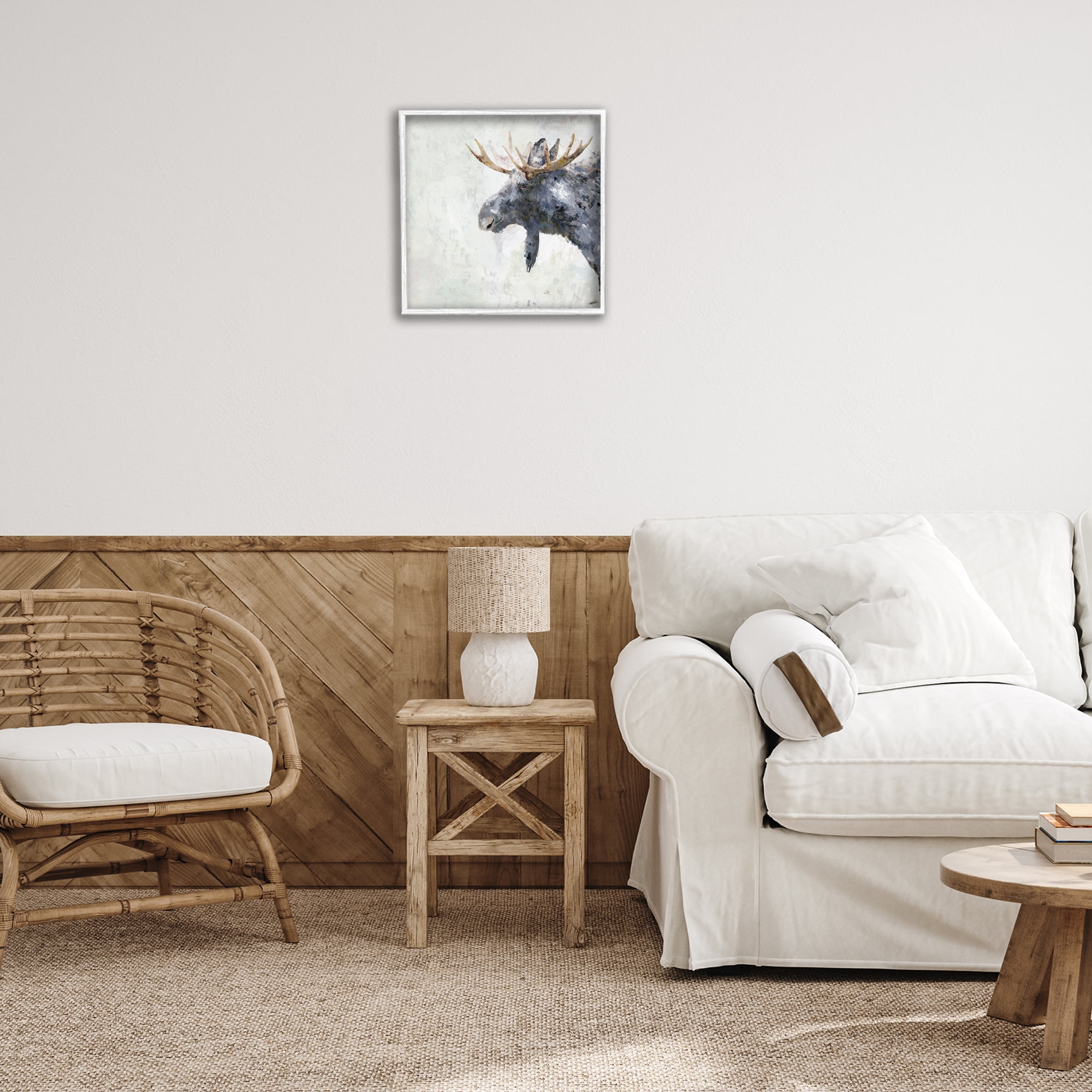 Stupell Industries Rustic Moose View Animals & Insects Painting White Framed Art Print Wall Art, 17 x 17