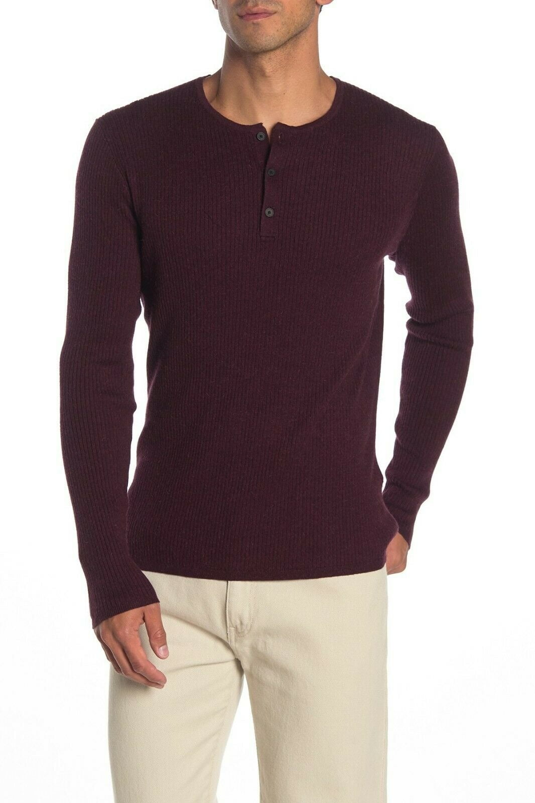 John Varvatos Mens Sweater Ribbed Knit Long Sleeve Henley XL