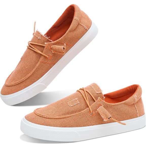 Obtaom Light Weight Canvas Loafers Women Boat shoes Slip on Loafers Comfortable Lace up Canvas Fishion Sneakers(Orange,US11)