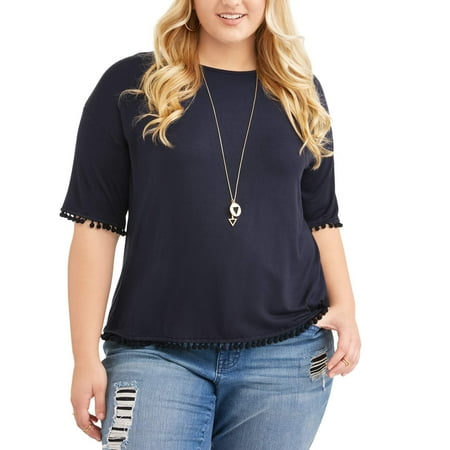Poof Junior Plus Pom Pom Trim Top