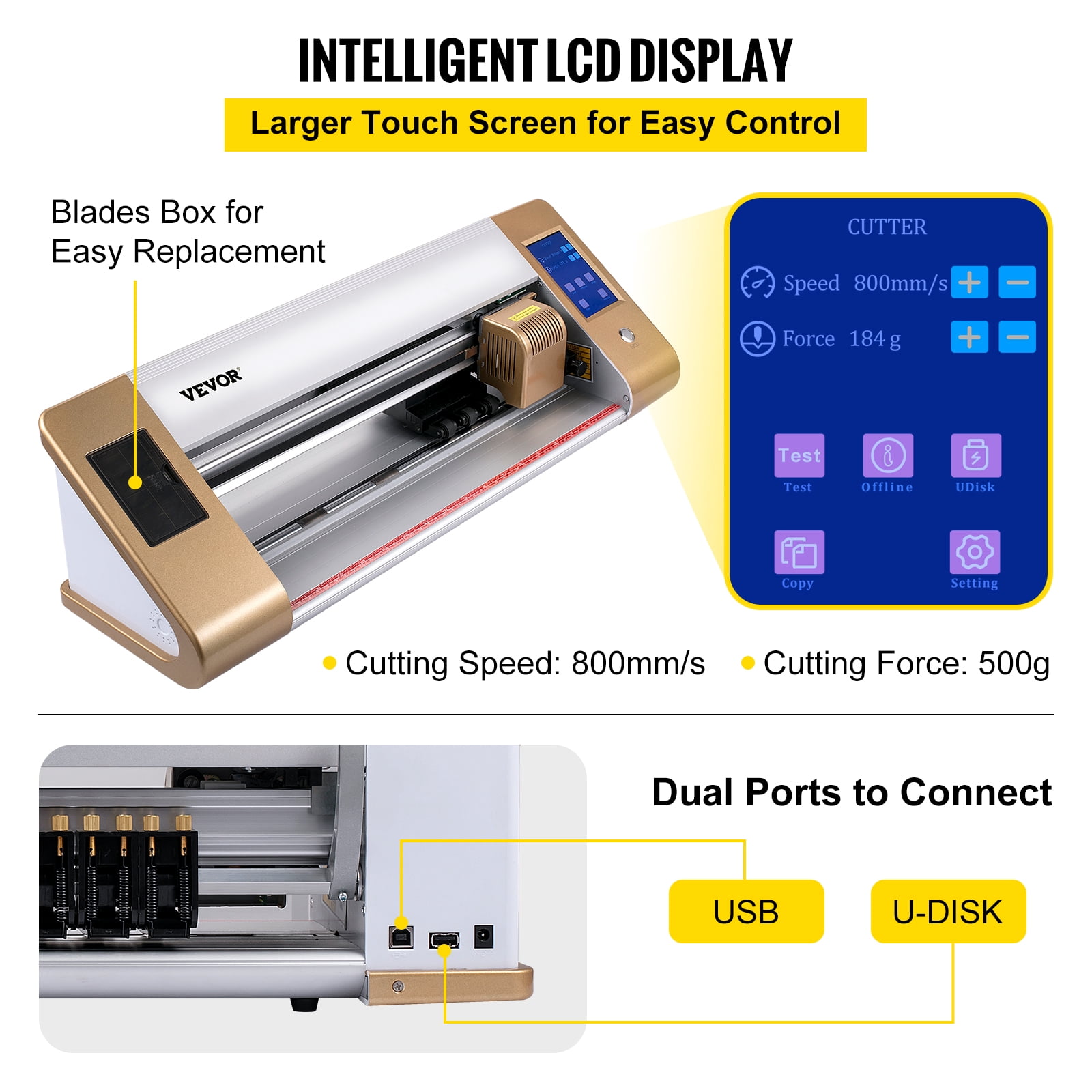 VEVORbrand Vinyl Cutter Machine, 18 in / 450 mm Max Paper Feed Cutting Plotter, Automatic Camera Contour Cutting LCD Screen Printer w/Stand Adjustable Force and Speed for Sign Making Plotter Cutter