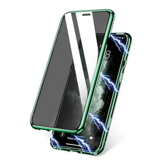 Anti Peep Magnetic iPhone SE 2022 (3rd Gen) Case - (Green) Double Sided Privacy Tempered Glass Screen Protector Shockproof and Scratch Resistant Protection