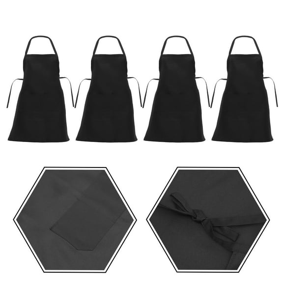 COMPUKAS 4Pcs Restaurant Apron Black Square Polyester Oil-Proof Protective with Pockets for Servers