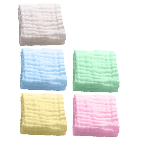 AUQ 5Pcs Wash Cloth,Six-Layer Bubble Gauze Wash Clothes,Portable Hanging Design Face Towels,Muticolor,11.81*11.81*0.39in
