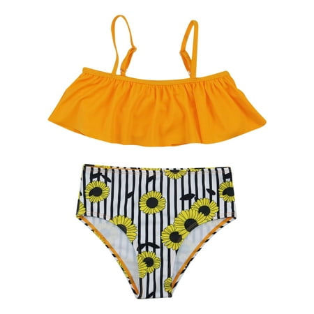 

Honeeladyy Savings Toddler Girls Kids Swimsuit Sunflower Print Beach Sling Bikini Floral Split Suit