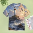 thumbnail image 4 of Lighthouse Sunrise Coast Scenery Pale Blue Tan Women's Short Sleeve Tops Casual Blouses T Shirt, 4 of 6