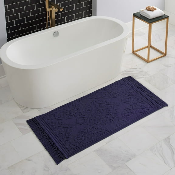Jean Pierre Ricardo Cotton Fringe 27 x 45 in. Bath Rug, Indigo