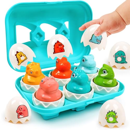 Dinosaur Egg Toys for Toddlers 1-3,Montessori Geometric Eggs Sensory Educational Learning Fine Motor Puzzle Matching Games First Birthday Gifts for Kids Boys Girls