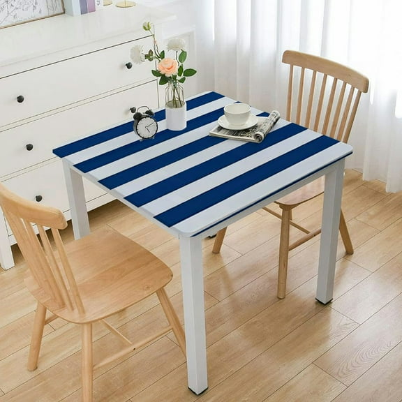 BANET Square Waterproof Tablecloth Simple Navy Blue White Stripes Table Clothes Cover Nautical Theme Stripe Spill Proof Kitchen Dining Washable Tabletop Covers for Holiday Party, Camping white