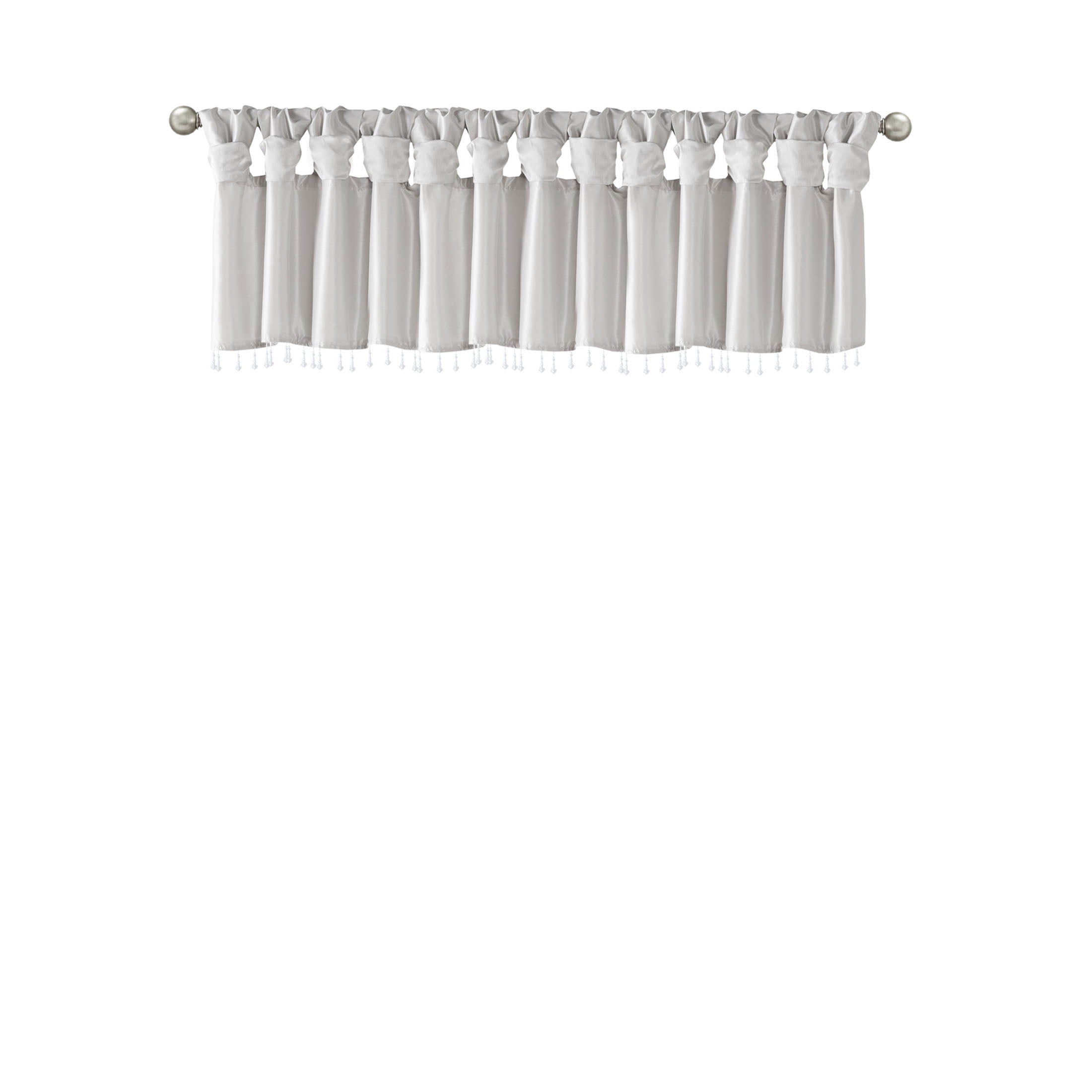 JERFIT Silver Faux Silk Window Valance with Beaded Trim, 50x26 Inch Lightweight Polyester Valance for Kitchen & Living Room