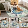 thumbnail image 6 of Summer Sea Turtle Round Living Room Rugs 3.3 ft, Nautical Ocean Watercolor Turtle Coral Linen Washable Area Rug with Non-Slip Sturdy Edge Binding Round Front Door Mat Floor Carpet for Entryway, 6 of 9