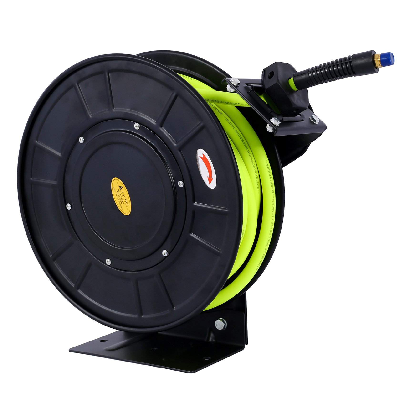 Air Hose Reel 50ft 3/8in, Heavy Duty Steel Auto Rewind, Industrial Rubber Hose 300 PSI