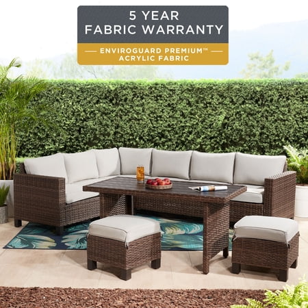 Better Homes & Gardens Brookbury 5-Piece Outdoor Wicker Sectional Dining Set - Premium Fabric