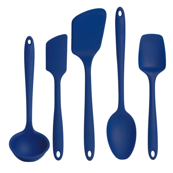 GIR Get It Right 5 Piece Essentials Silicone Cooking Utensils Set Nonstick Heat Resistant Kitchen Utensils for Cooking and Baking, Royal Blue