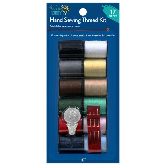 Hello Hobby Polyester Hand-Sewing Thread pack, 12 Assorted Colors, 25 Yards Each