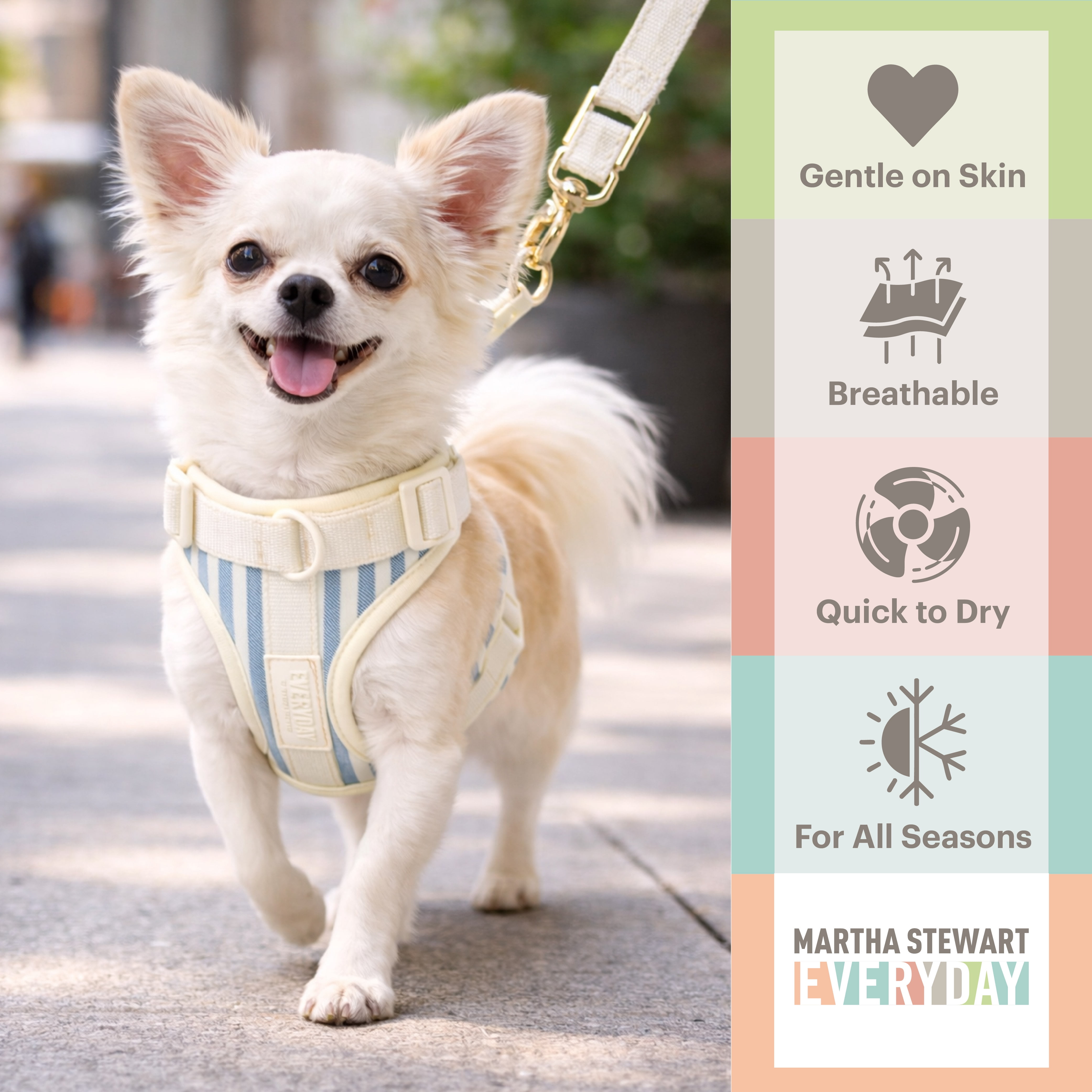 Martha Stewart Neoprene Padded XS Pet Harness for Dogs - Soft and Comfortable Stripe Design