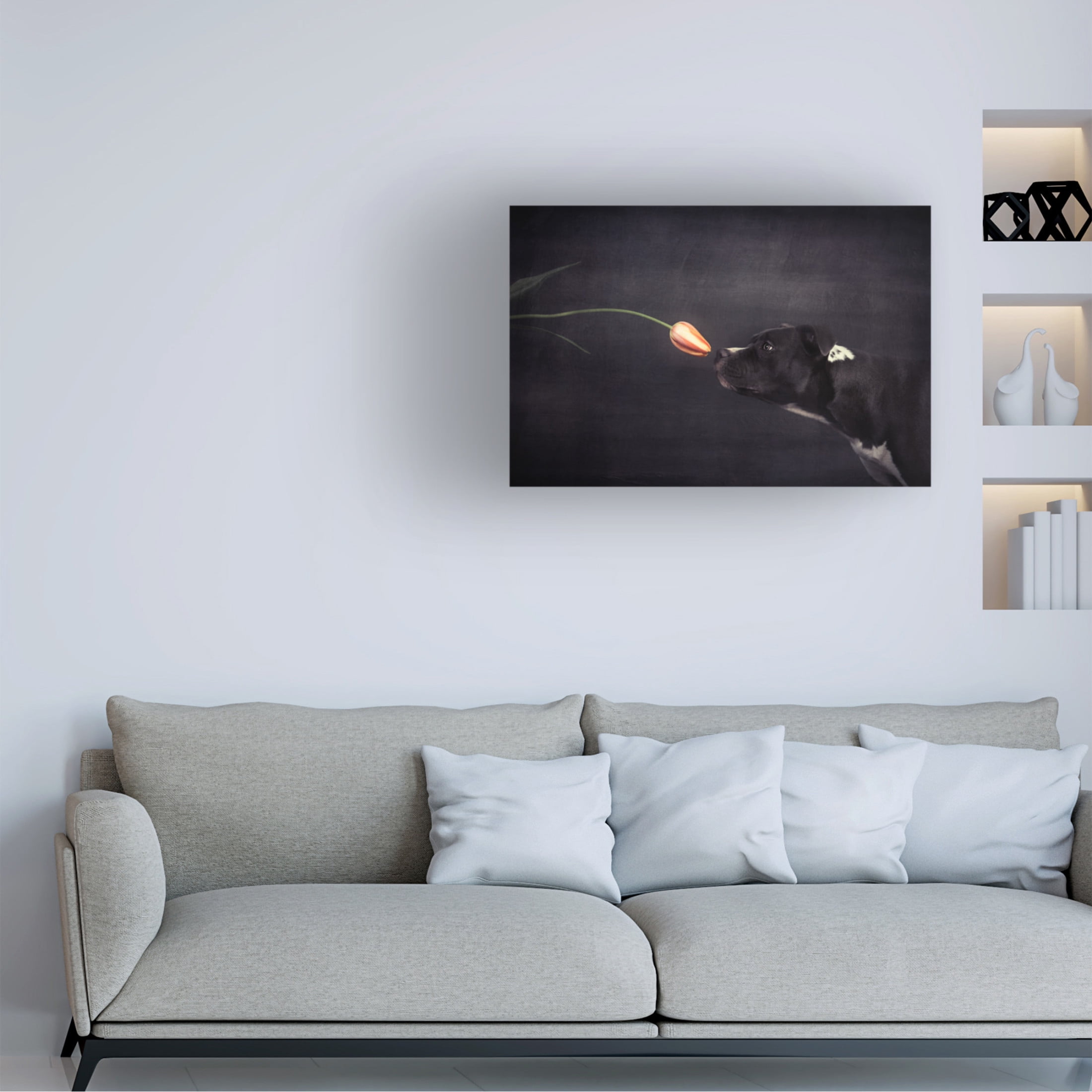 Canvas Wall Art - Heike Willers 'First Approach - Hildegard And The Tulip' Wall Art for Living Room, Bedroom, or Office Décor by Trademark Fine Art - 19 x 12 Inches