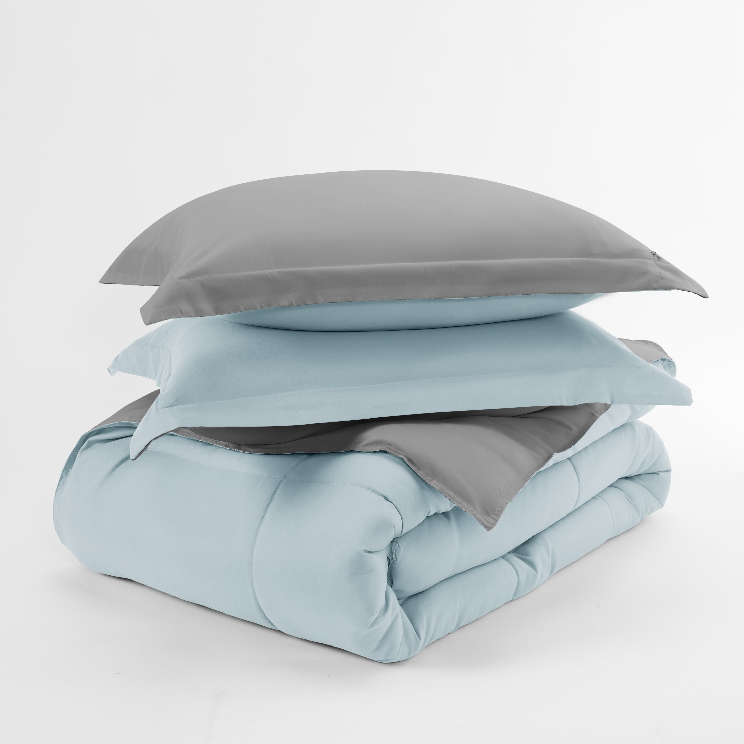 Noble Linens Soft 3-Piece Aqua & Gray Reversible All Season Lightweight Down Alternative Comforter Set, King/Cal King