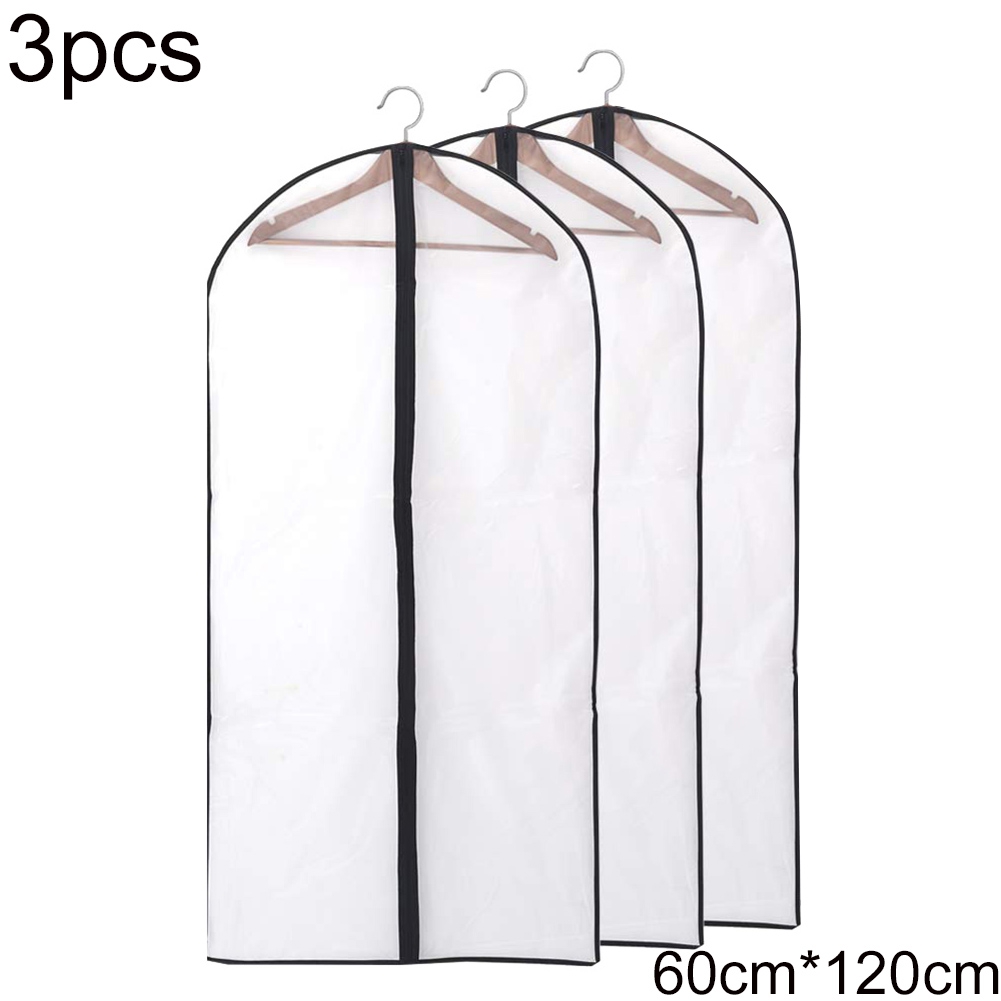 Naierhg 3Pcs Clear Garment Clothes Dust Cover Wardrobe Coat Suit Anti-dust Hanging Bag Black