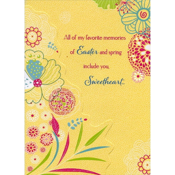 Designer Greetings Die Cut Glittering Florals on Yellow: Sweetheart Easter Card