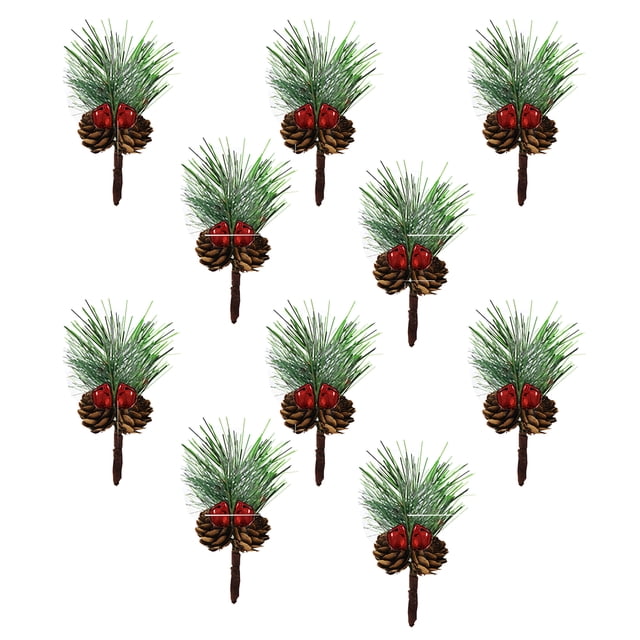 Artificial Christmas Pine Cone Simulation Berry Pendant PVC Mini 10pcs DIY Florist Decoration Wedding Decor Snowy Picks