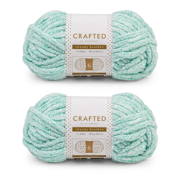 Crafted By Catherine Chunky Heather Solid Yarn - 2 Pack (49 Yards Each Skein) Aqua Gauge 6 Super Bulky