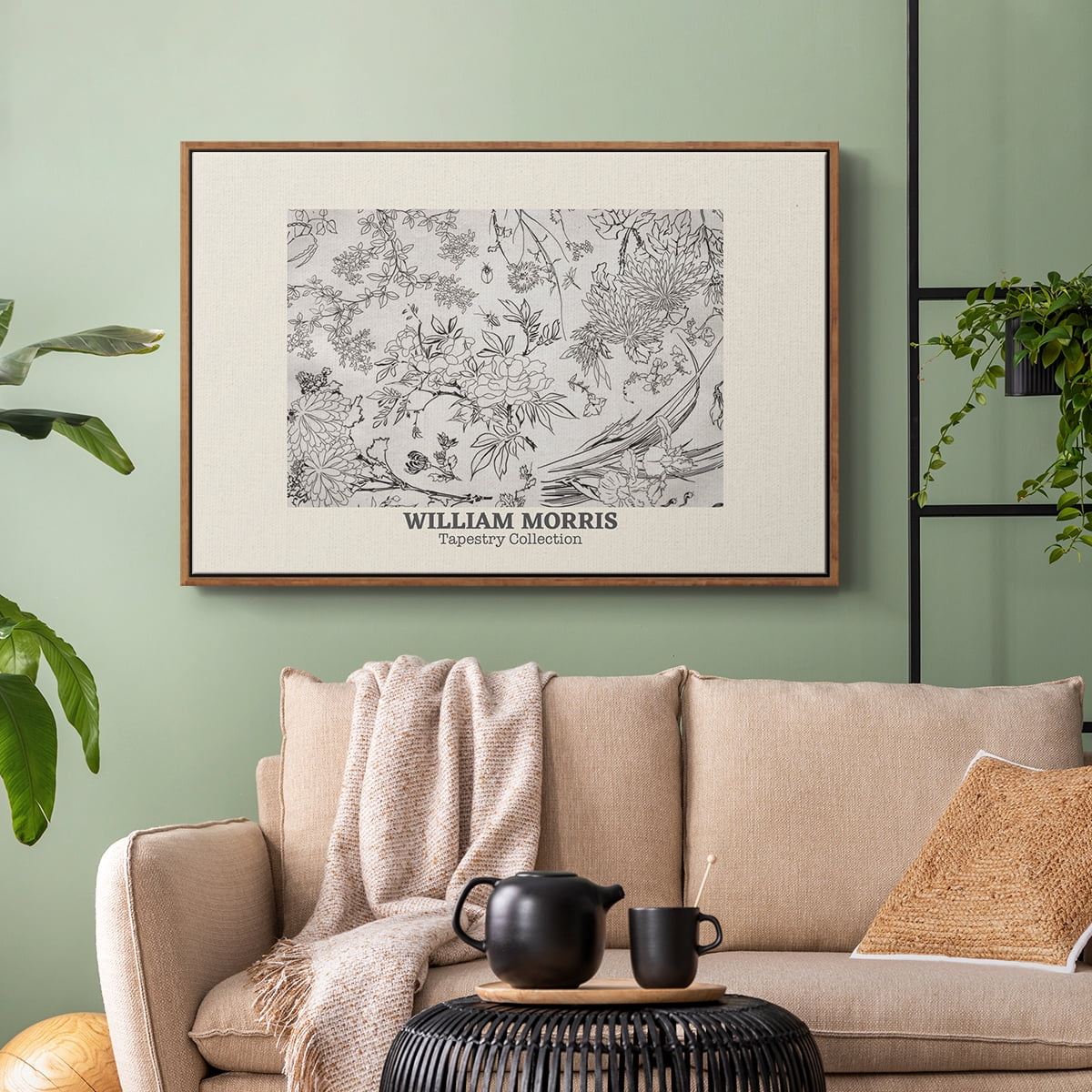 Vintage Abstract Print-LII Framed in Walnut Wood Gallery Wrapped Canvas 25 in. x 37 in.