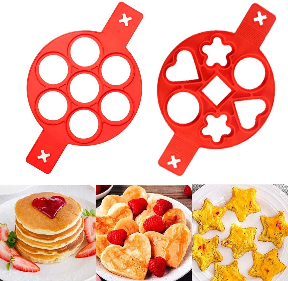 2 PCS Pancake Mold Maker, Nonstick Silicone Egg Rings Egg Cooker Muffin