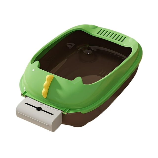 Pet Litter Tray Splashproof Cage Accessories Easy Cleaning Potty Toilet Open Top Brown Base50X35X20CM