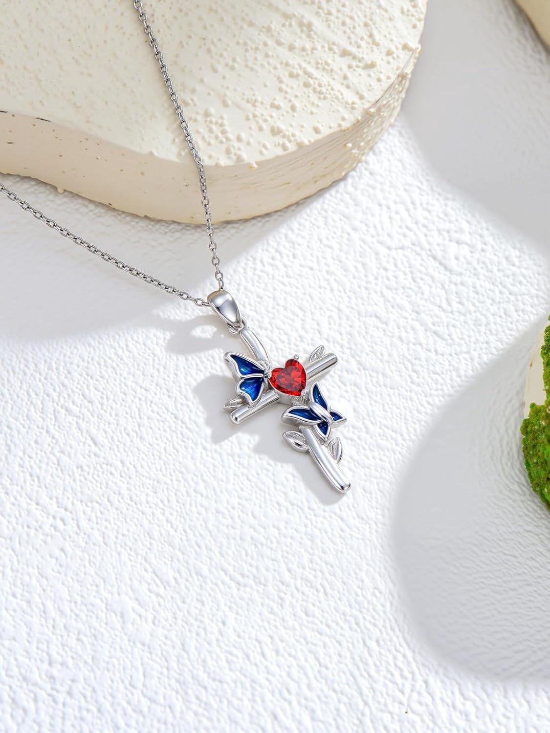 Dragonfly Cross Necklace 925 Sterling Silver Dragonfly Cross Pendant Necklace with January Garnet Heart Birthstone Birthday Jewelry Gift for Women