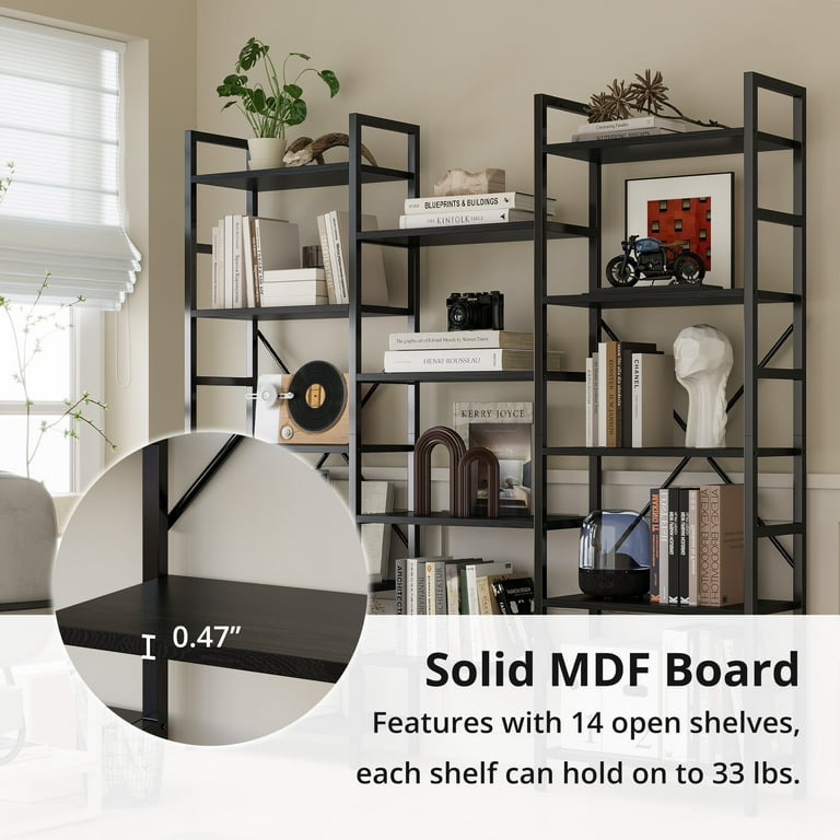 IRONCK Bookcases and Bookshelves Triple Wide 5 Tiers Industrial Bookshelf Large Etagere Bookshelf Open Display Shelves with Metal Frame for Living
