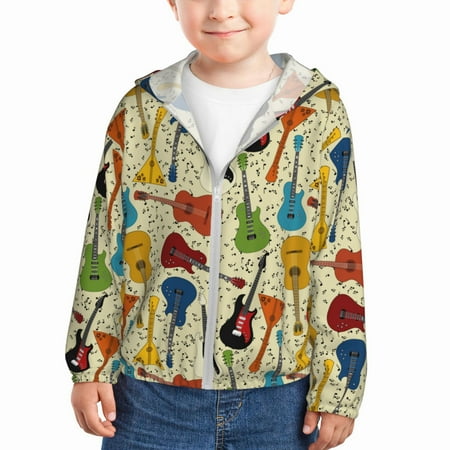 

Goofa Different Kind Of Guitars Printed Kids Zip-Up Hoodie Girls Boys UPF50+ Sun Protection Jacket Hooded Cooling Shirt-3 Years