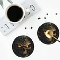thumbnail image 4 of Lsque Metal Evil Skull Pattern 4" Drink Coasters Set of 4, PVC Leather Absorbent Coasters, Table Coaster Set Decorative Coffee Cup Coasters Housewarming Gift -Round Shape, 4 of 6